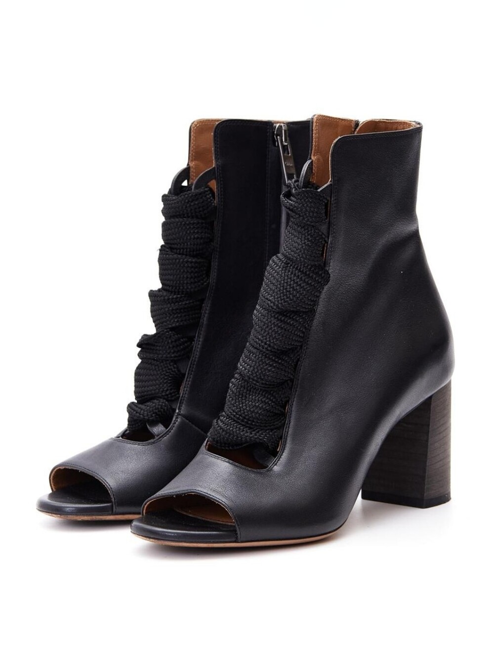 Chloé Harper Leather peep-toe lace-up ankle booties